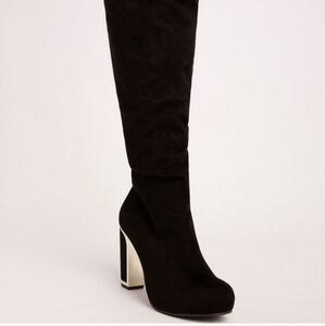 Velvet Gold Trim Knee High Boots